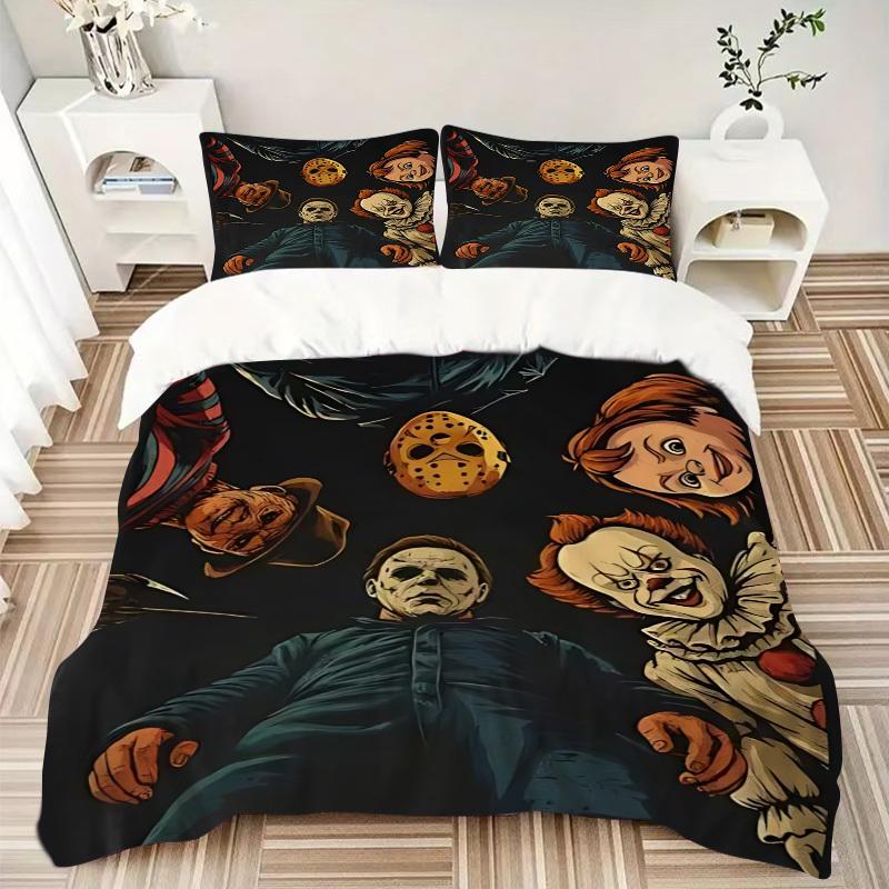 3pcs Horror Characters Duvet Cover Set, 1 Duvet Cover + 2 Pillowcases (No Insert), High-Definition Print, Home & Dorm Set Yy251208044