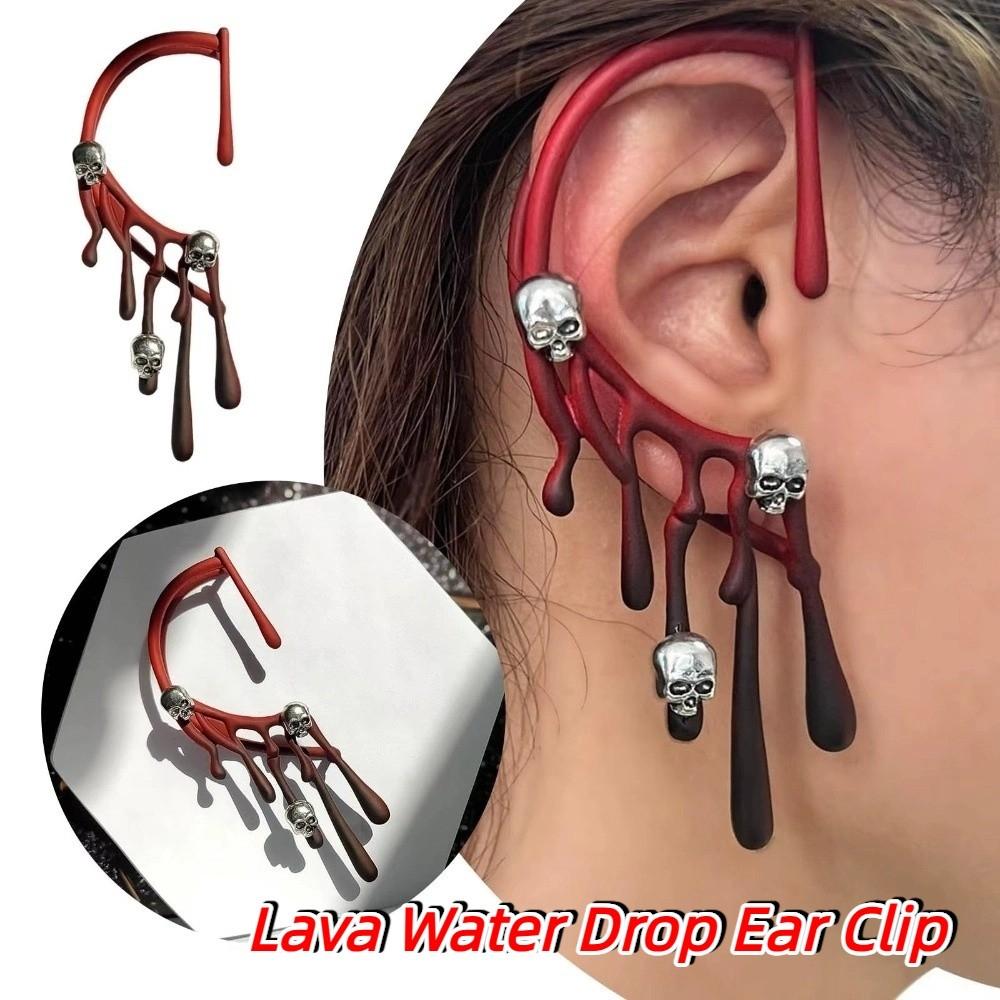 Skull Halloween Ear Clip Gothic Water Drop Ear Clip Cool Single Ear Cuff  Costume Party