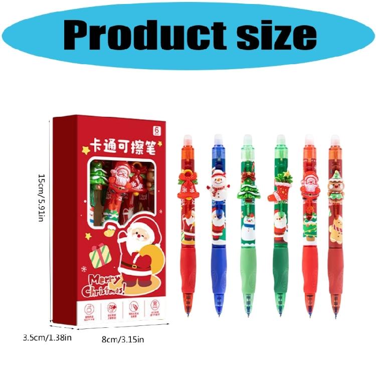 6Pcs Holiday Erasable Gel Pen Retractable Gel Inks Pens Blue Inks 0.5mm Tip for Writing Journaling Stocking Fillers
