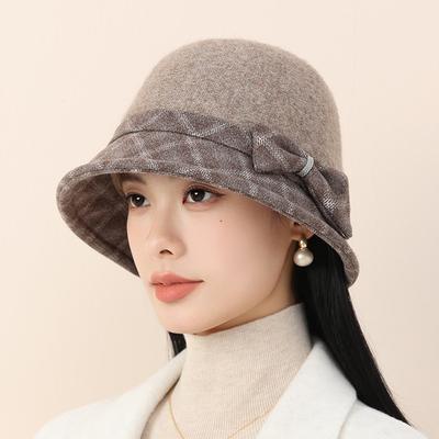 Autumn and Winter Warm Elegant Temperament Wool Woolen Basin Hat Retro Bucket Hat Windproof and Warm