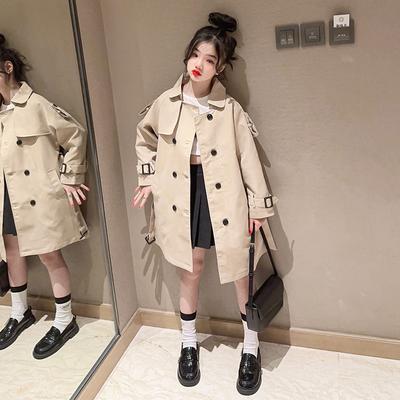 Girls' Big Children's British Style Windbreaker Spring and Autumn Clothes Children's Quality Fashion  Windbreaker Jackets