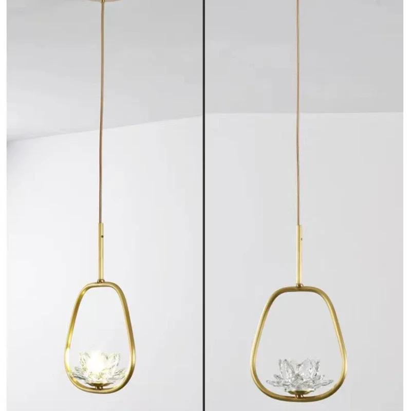 Modern Minimalist Luxurious Pendant Lamp Zen Crystal Lotus Light Creative Single Head Balcony Bedroom Bedside Led  Home Decor
