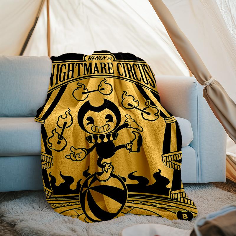 Bendy and the Ink Machine Theme Printed Blanket - Perfect for Couch, Bed, Travel & Outdoor Use | Machine Washable, Cozy & Durable.