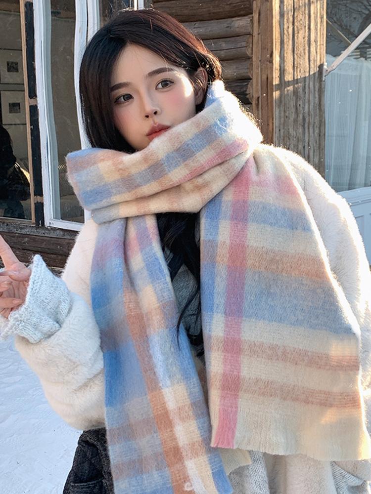 Women Winter Knitted Scarf Headscarf Ladies Men Casual Preppy Plaid Warm Scarve Mujer Male Vintage Soft Foulard Wrap Shawl New