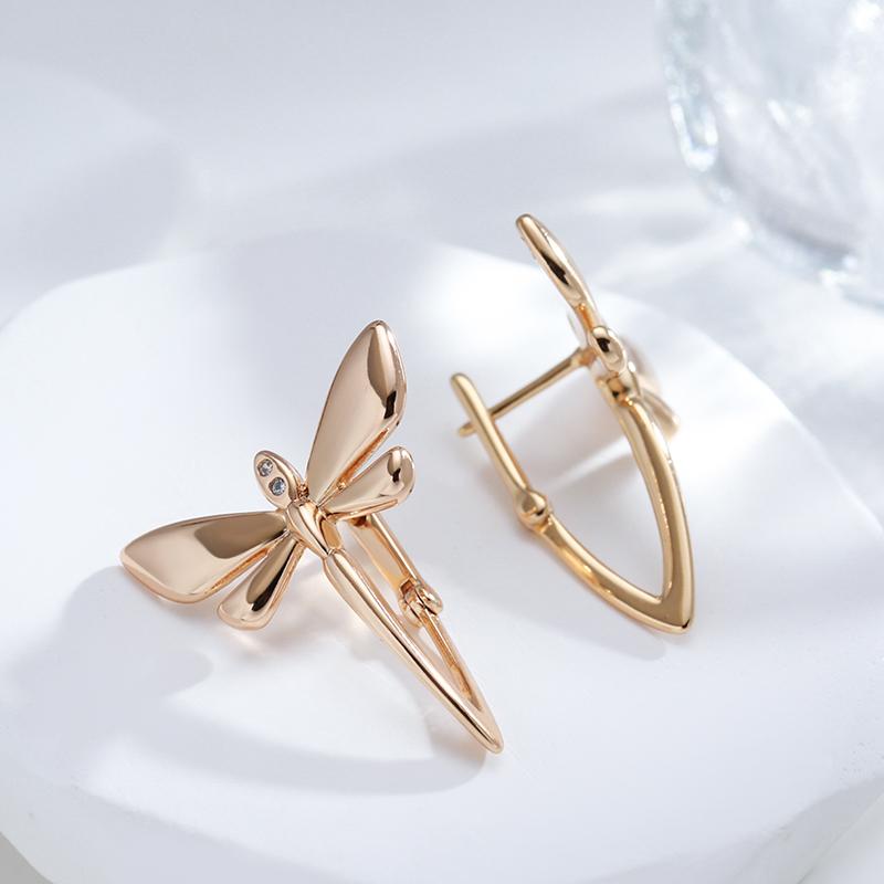 Fashion Glossy Long Drop Earrings For Women  Rose Gold Simple Dragonfly English Earrings Bride Wedding Daily Jewelry
