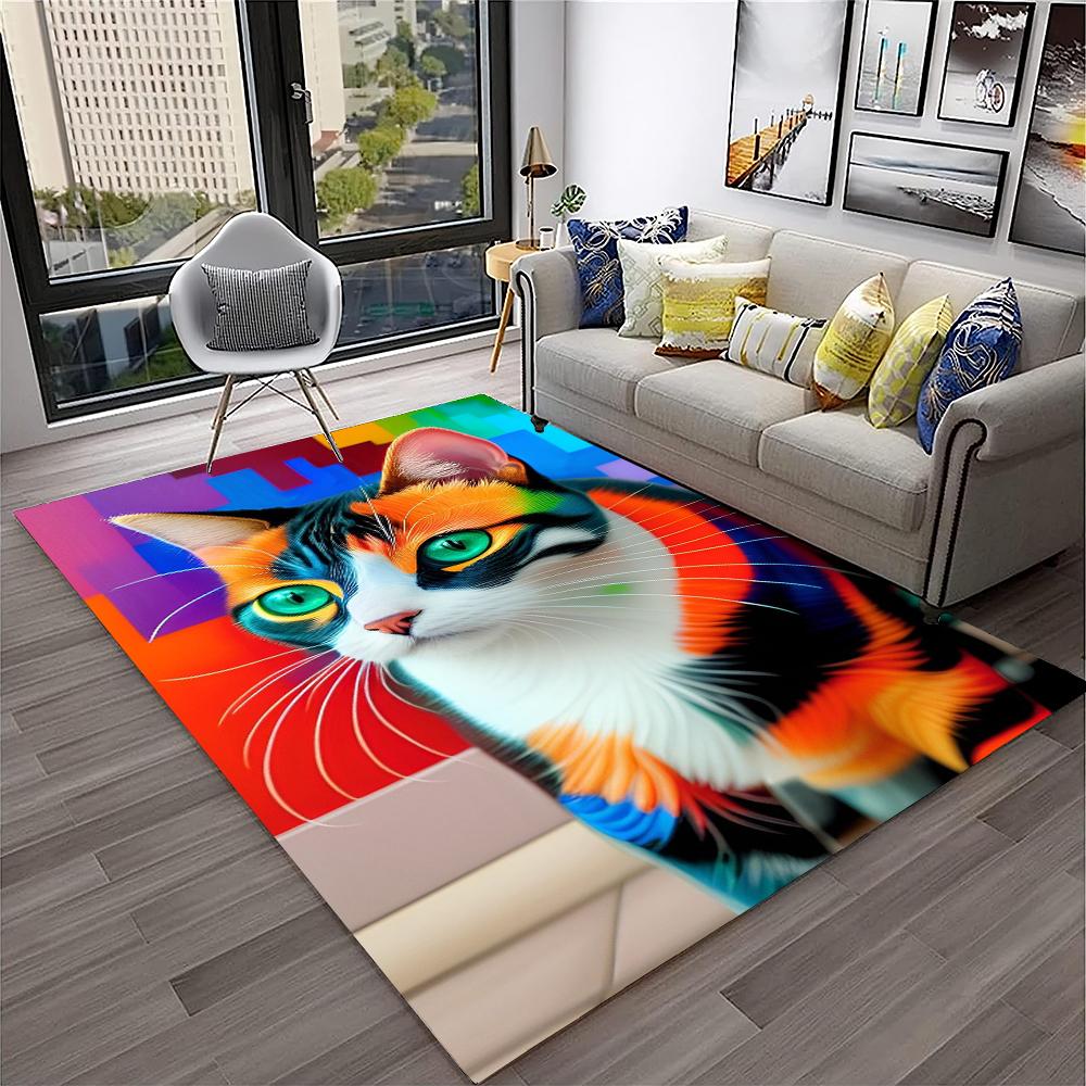 Cute Cat Flower Pastoral Cartoon Carpet Rug for Home Living Room Bedroom Sofa Doormat Decor,Kid Play Area Rug Non-slip Floor Mat