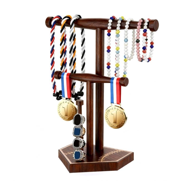 Stable Wood Holder for Jewelry Display of Rings and Necklaces Easy to Use Sports Memorabilias Holder