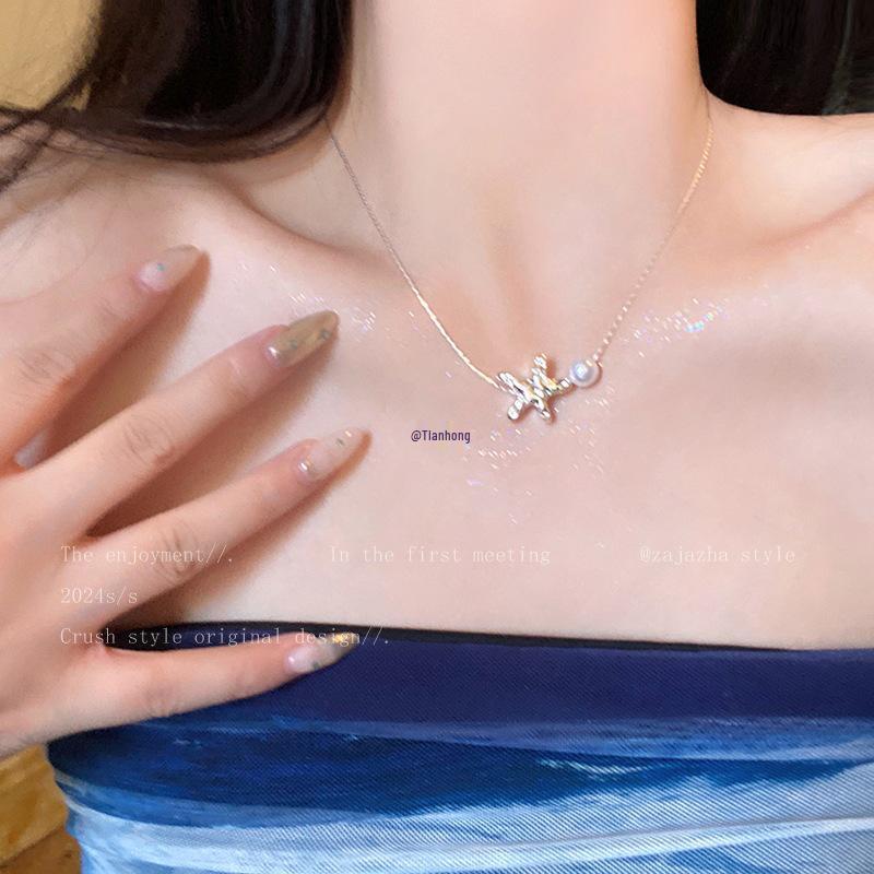 Colar com Pingente de Pérola Estrela do Mar - Corrente para Clavícula de Verão Feminina