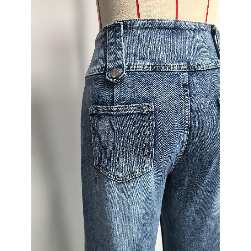 2026 Spring/Summer New Women's High-Waisted Vintage Buttoned Denim Wide-Leg Pants with Split Hem