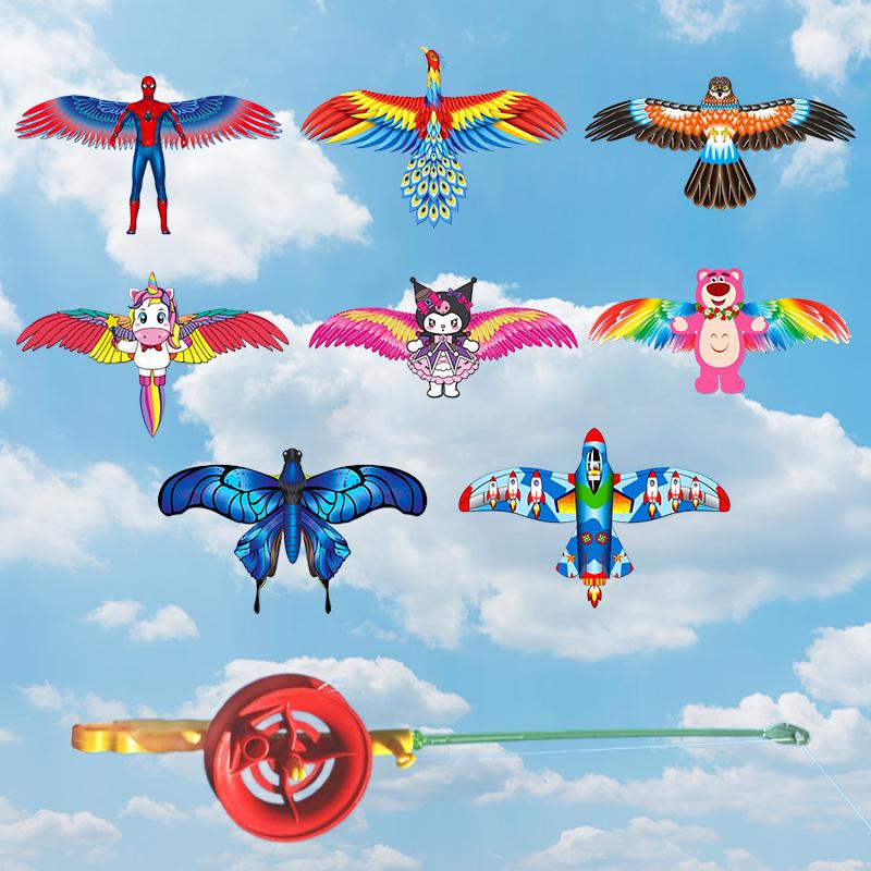 Cartoon Child Dynamic Kite Toy Cartoon Phoenix Butterfly Airplane Eagle Kite Kids Handheld Fishing Rod Kite Outdoor Sport Toys
