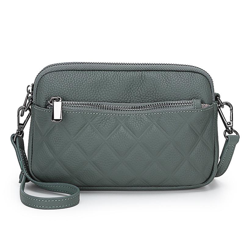 Fashion Diamond Shell Hand Bag Shoulder Crossbody First Layer Cowhide Soft Leather Wrist Women'S Bag Tide
