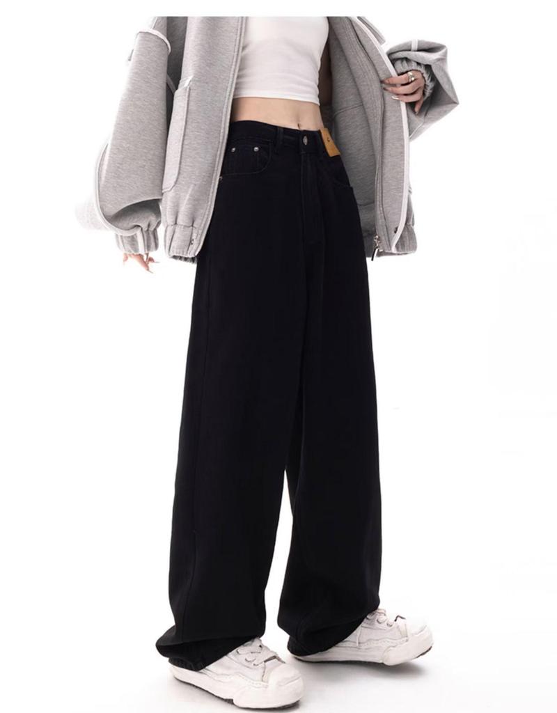 Amerikanska svarta retrojeans med vida ben för flickor - Casual, lös passform