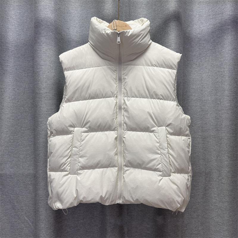 Women Light Weight Thermal Seamlessly Sleeveless White Duck Down Jacket All Match Chic Pocket Loose Down Vest