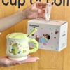 Cute Ceramic Mug Couple Cartoon Drinking Water Cup with Lid Spoon Office Coffee Cup Birthday Gift