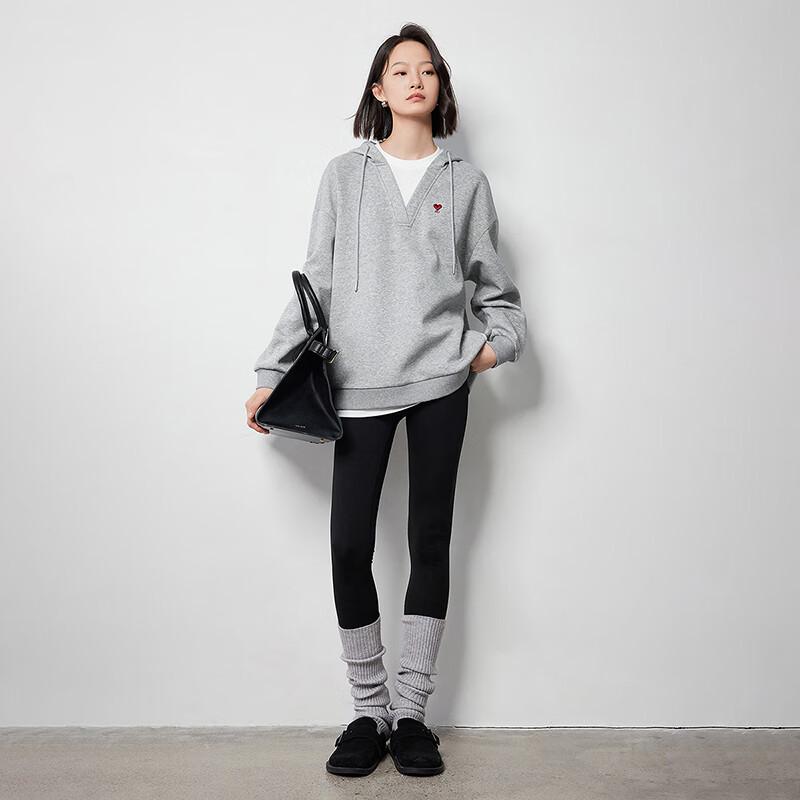 Women's Love Heart Embroidered Faux Layered Hooded Sweatshirt
