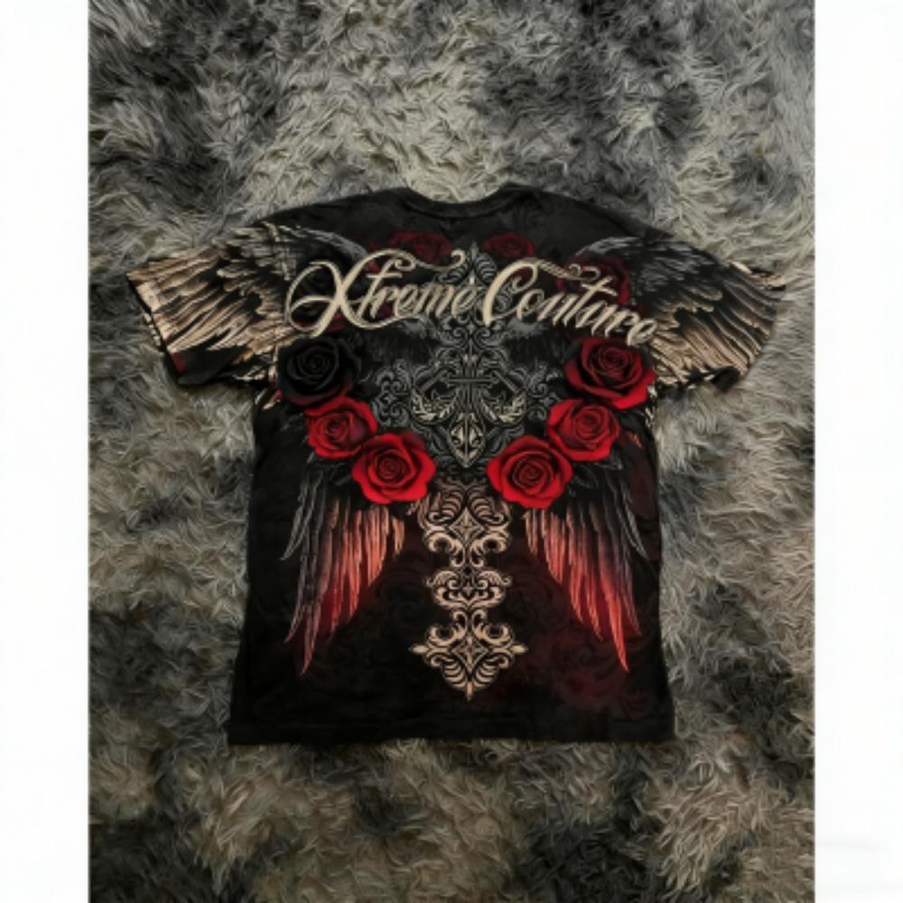 

Summer Kids T-shirt Gothic Rose Cross Wing Print Tees Round Neck T-shirt Outdoor Street Style Top Casual Boy and Girl s Clothing 100