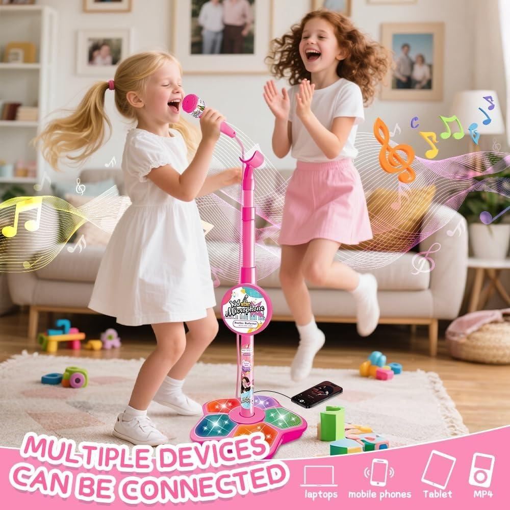 Kids Microphone Toy With Flashing Stage Lights, Children'S Karaoke Electronic, Birthday Gifts For Girls Boys, Happy Childhood