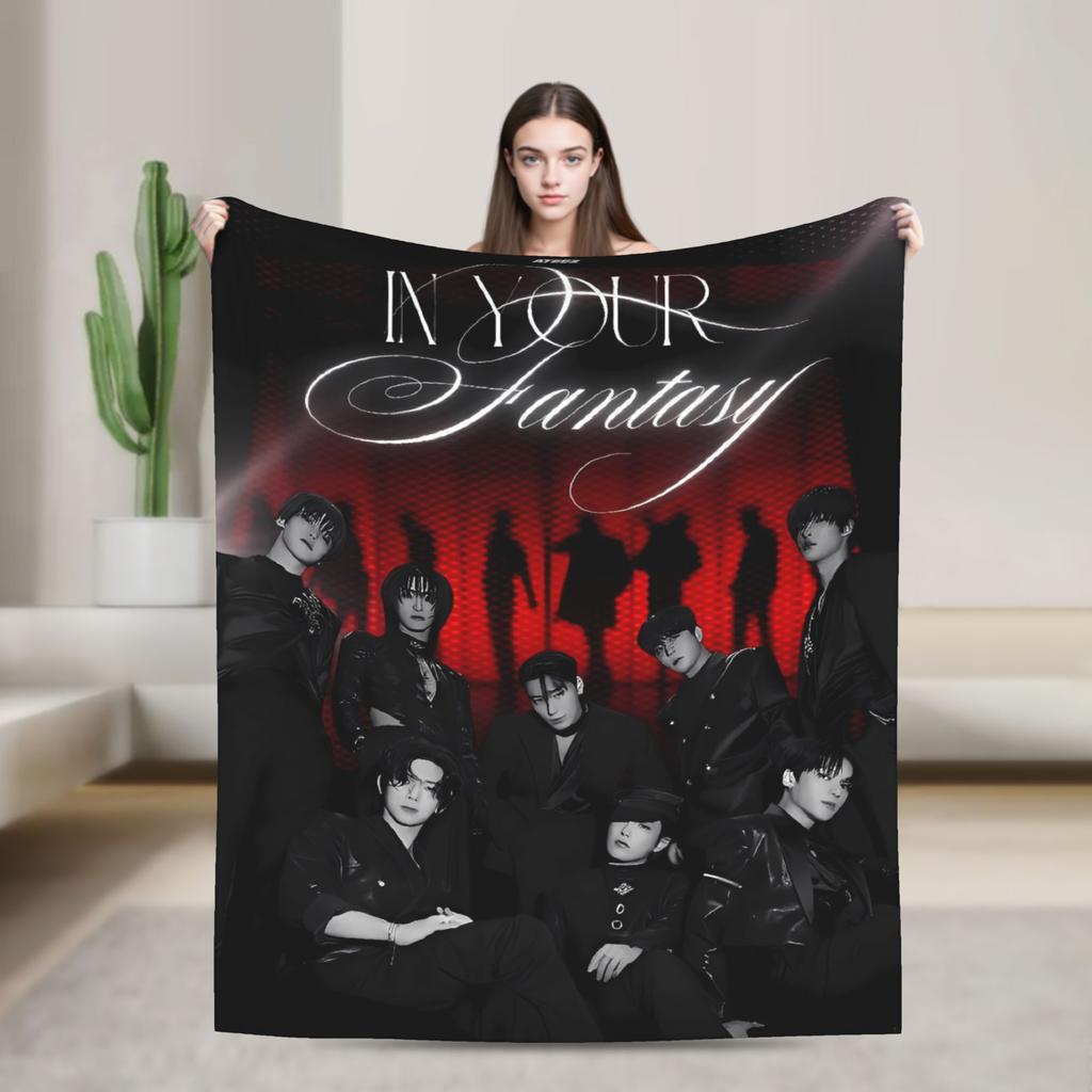 Kpop Ateez Band Soft Warm Blanket  Picnic Plush Throw Blanket Street Trend Outdoor Flannel Bedspread Sofa Bed Cover