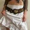 Unique Cutout Waist Belt for Women PU Leather White Embellished Brown Belt Decorated with White Love Heart Belt
