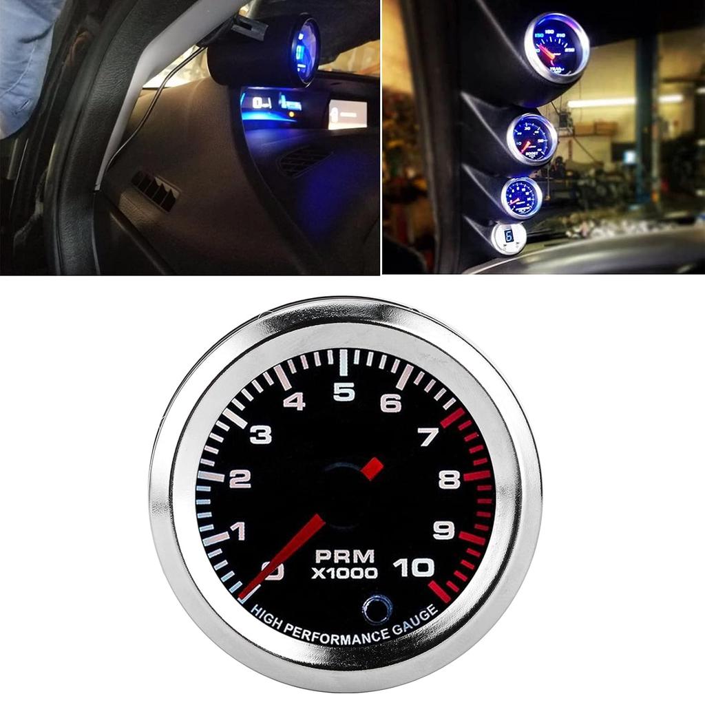 Tacho Gauge, Achometer Gauge, for Car 7 Colors Tachometer 0 To10000Rpm Gauge 52Mmn Universal Tachometer Revolution Meter with Stepping Motor Improved