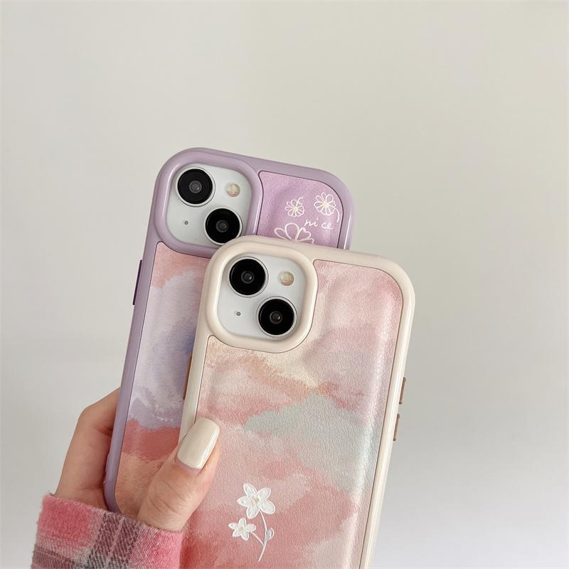 Kožený vzor Moskado Colorful Rosy Clouds Pouzdro na telefon pro iPhone 14 12 11 13 Pro Max 14 Plus Xr Xs Max Květinový měkký Tpu Cover