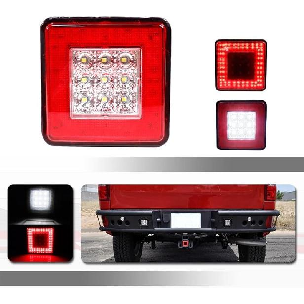 3-In-1 Smoked Lens Universal LED Hauling 2" Receiver Compatible with Truck SUV RV Trailer Rear Bumper Driving lamp Brake Tail Reverse Tow Hitch Cover