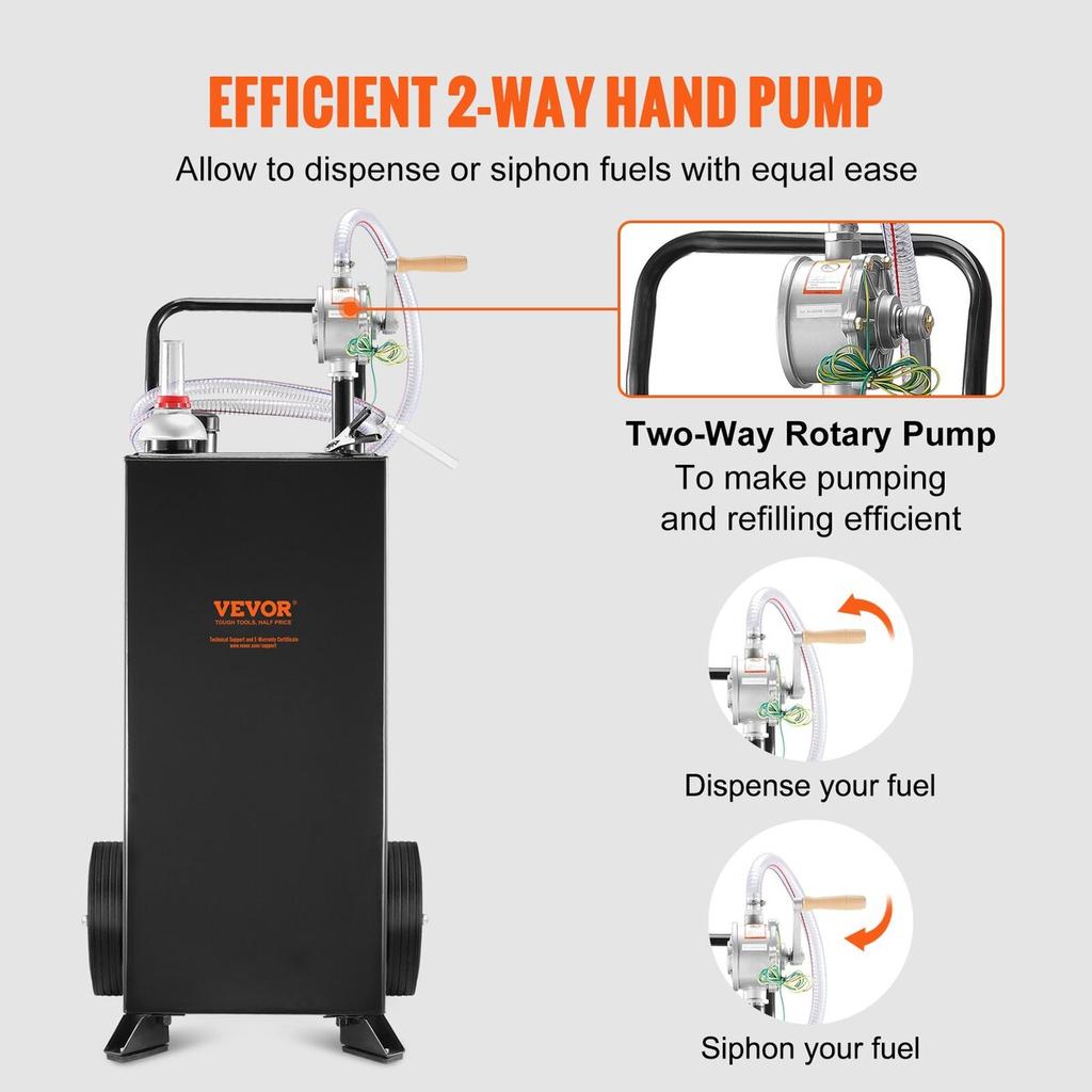 30 Gallon Gas Caddy, Fuel Storage Tank with Wheels, Portable Fuel Caddy with Manuel Transfer Pump, Gasoline Diesel Fuel Container for Cars, Lawn