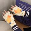 Cartoon Half Finger Gloves  Winter Mittens Cute Flip Plush Gloves  Winter