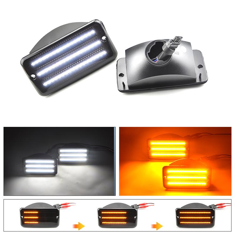 Fit For Jeep Wrangler TJ 97-06 Dynamic Amber LED Front Bumper Side Marker Lights White Parking Light Turn Signal Blinker Lamp