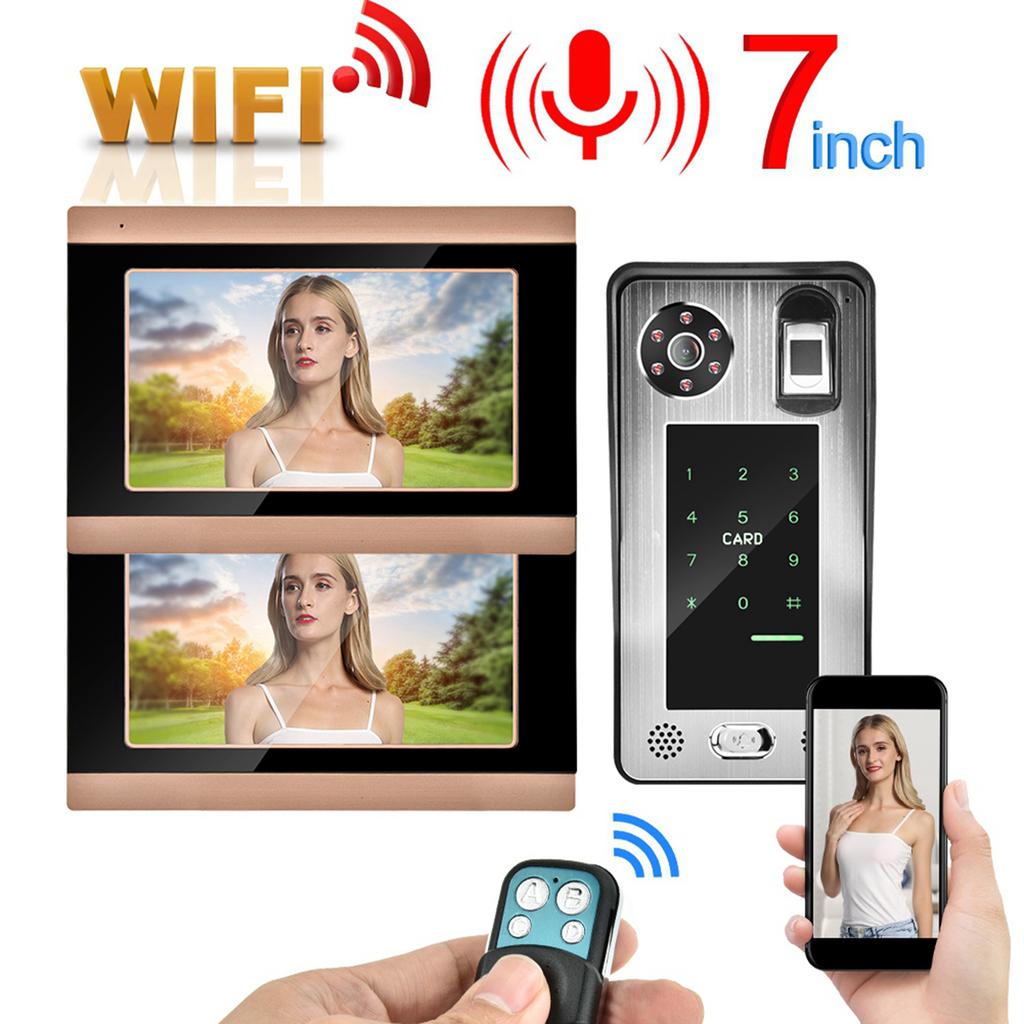 7inch WiFi Wired Video Doorbell APP Remote Video with 1 Camera 2 Monitors
