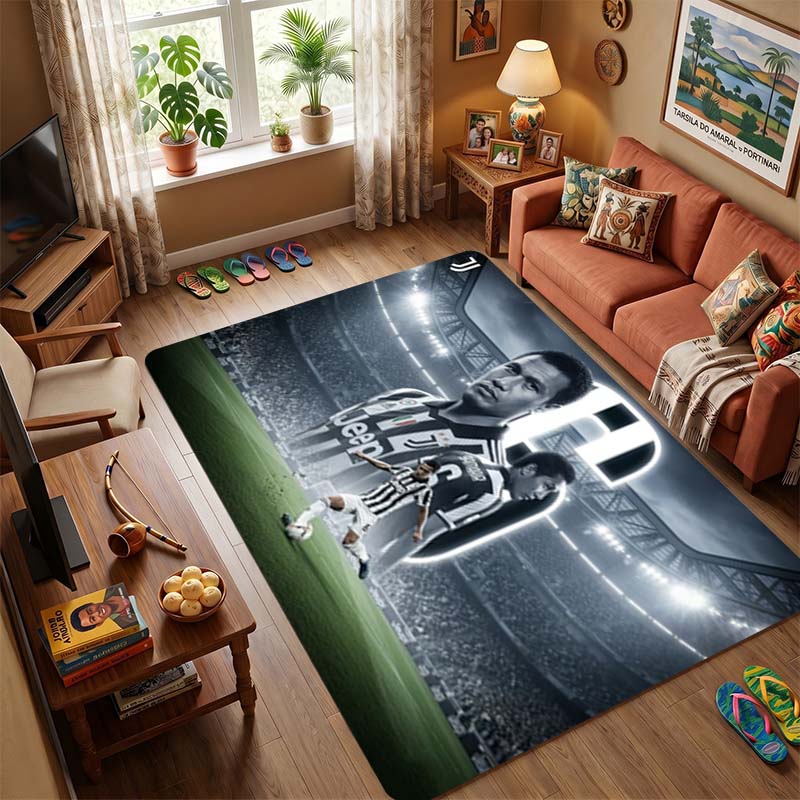 Juventus J Logo Black Silver Waving Flag Sparkle Smoke Non Slip Floor Rug Football Club Washable Sports Fan Living Room Bedroom Decor Area Carpet 40x60cm( 15x23in )