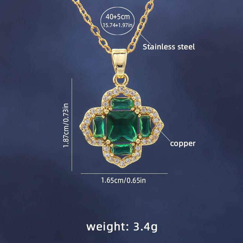 

Легкая роскошная цепочка на ключицу из меди 18К с микроинкрустацией цирконом и покрытием клевера зелёный