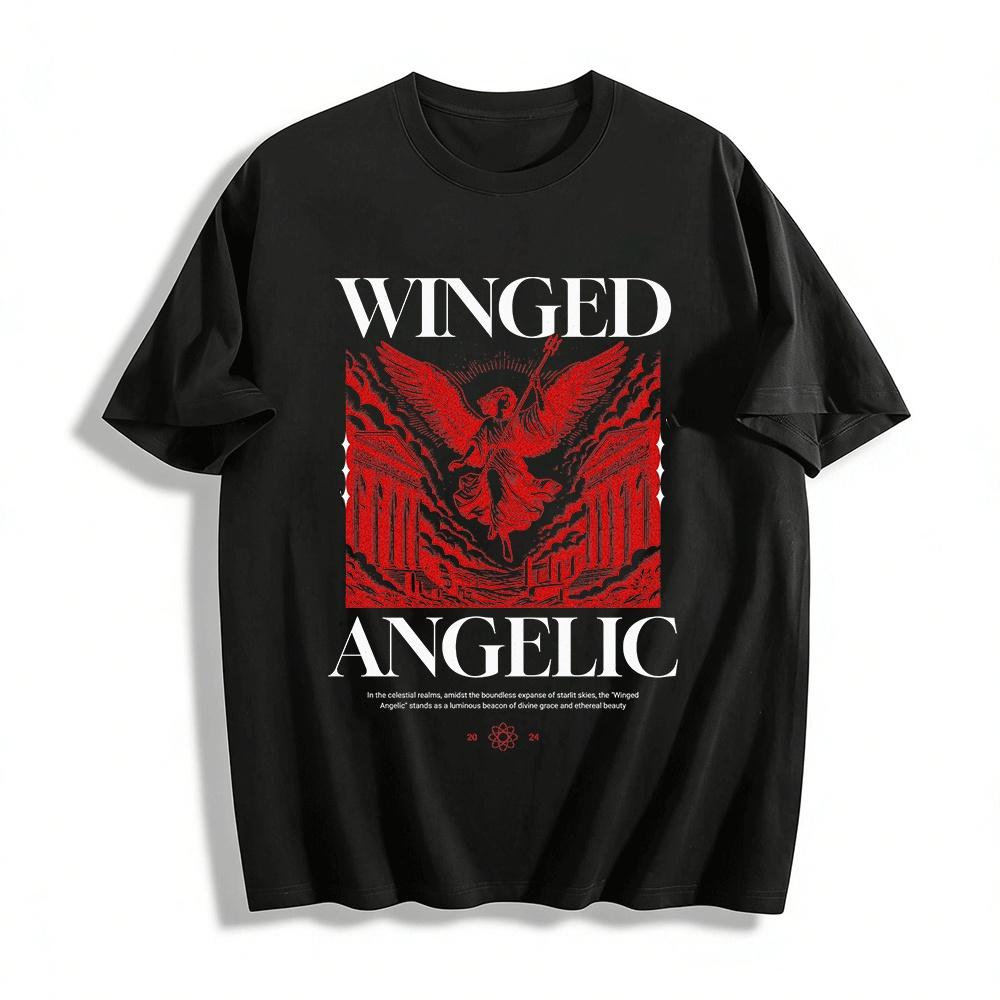 Winged Angelic Ancient Architecture Print Casual Tee Pure cotton T-shirt XXS