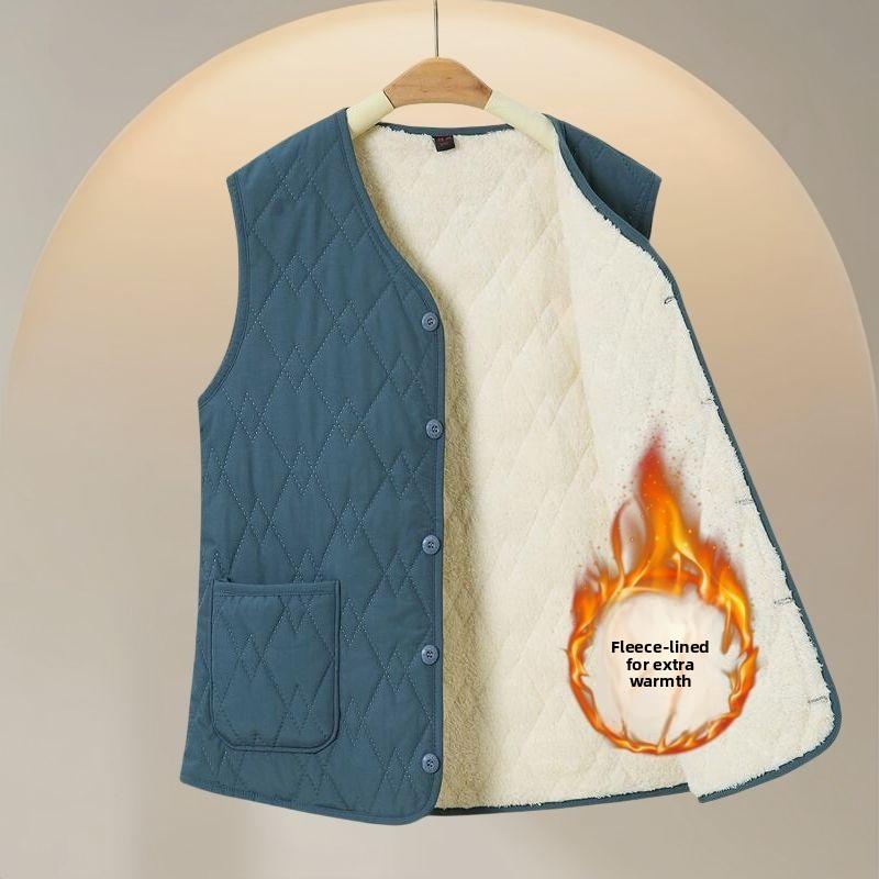 New autumn and winter fleece-lined vest for mothers, thickened and warm, suitable for wearing indoors or as an outer layer to protect against the