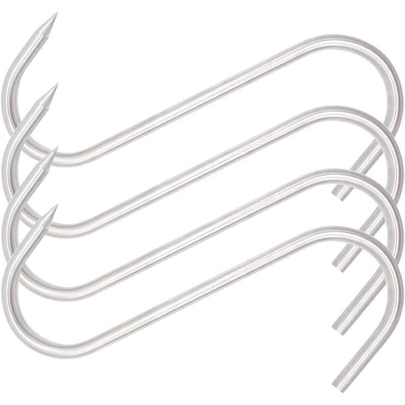 4 Pieces Stainless Steel Meat Hooks, 7/8-Inch 4/8mm S-Hooks, Meat Processing Butcher Hook Pot Hooks