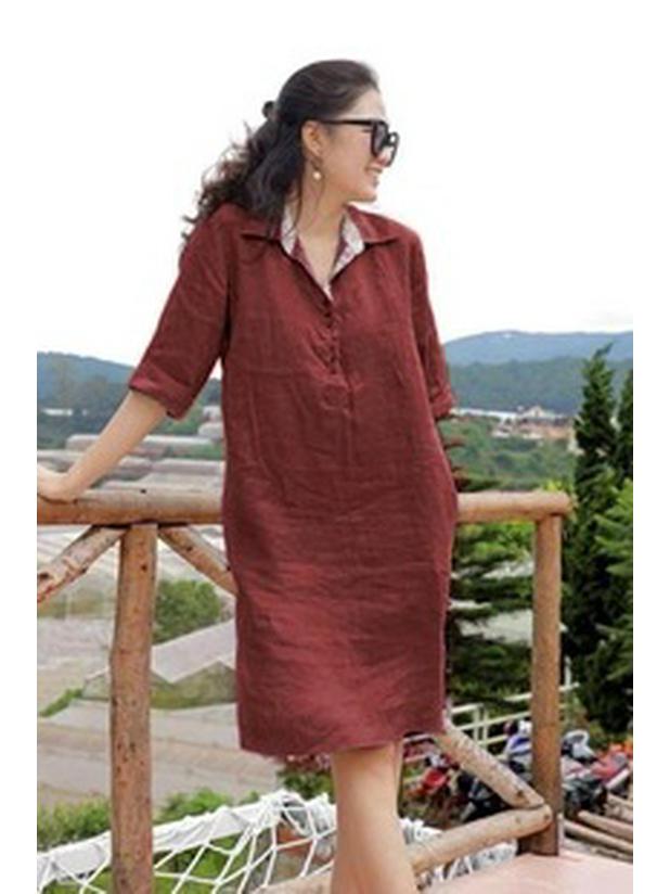 Women's Cotton & Linen Two-Piece Shirt Set - Solid Color, Spring/Autumn Fashion