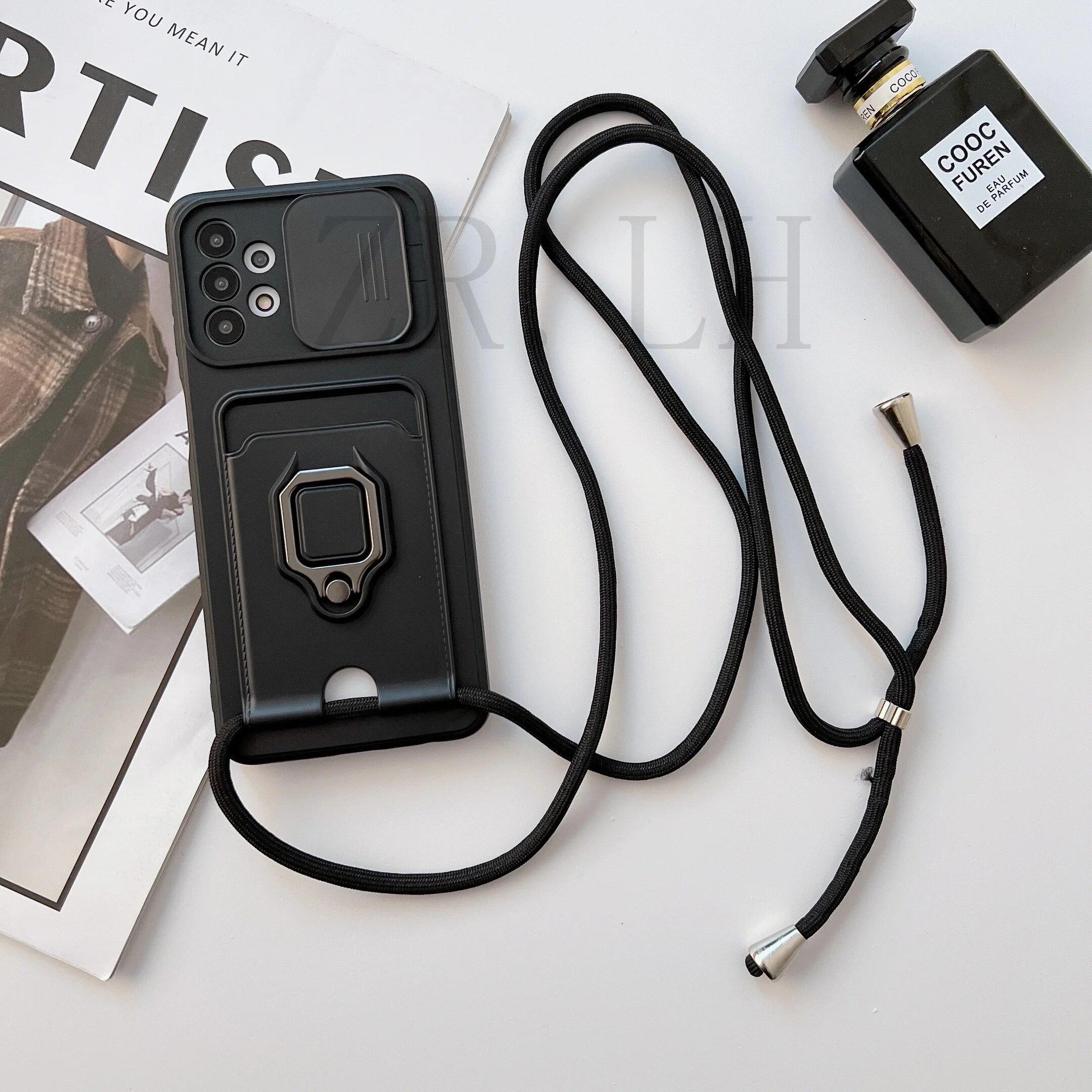 

Чехол-кошелек через плечо, шнур, шнурок, кошелек для карточек для Samsung S23 S22 Ultra A14 A24 A34 A54 A13 A23 A33 A53 A12 A32 A52 A31 A51 A71/Redmi Note 12 11 samsung A52 чёрный