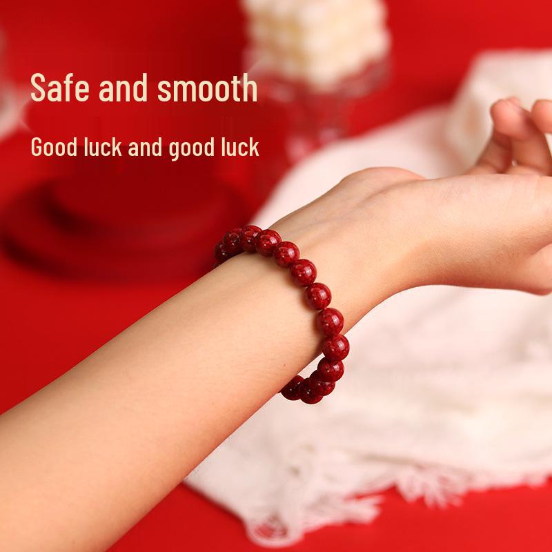 Lingxi Cinnabar Crystal Sand Bracelet with Raw Stone 