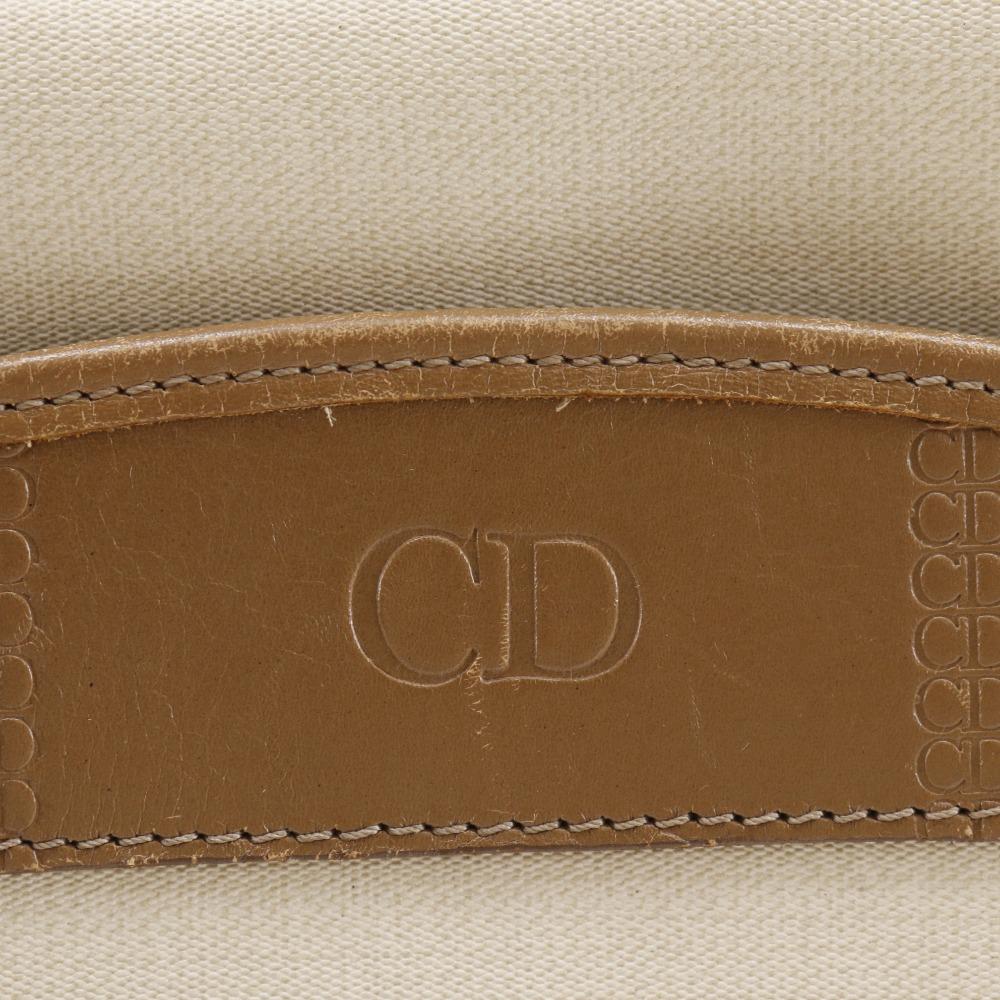 Dior CD Logo Shoulder Bag Pochette Vintage Beige PVC Women Used