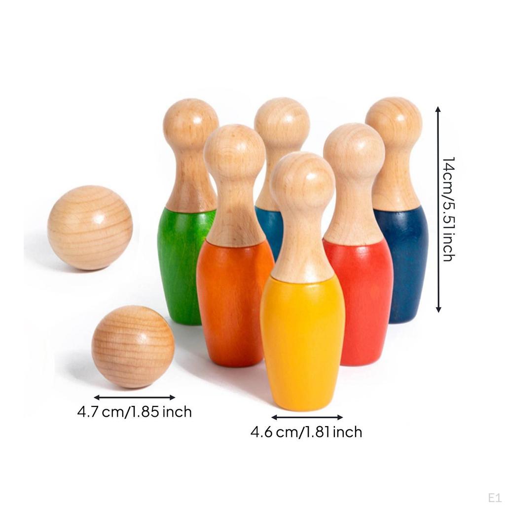 Wooden Tabletop Bowling Game Solid Wood Toy Indoor for Families, Young Children,