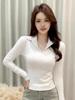 Women's Slimming Half-Zip Lapel T-Shirt - American Minimalist Style for Autumn/Winter
