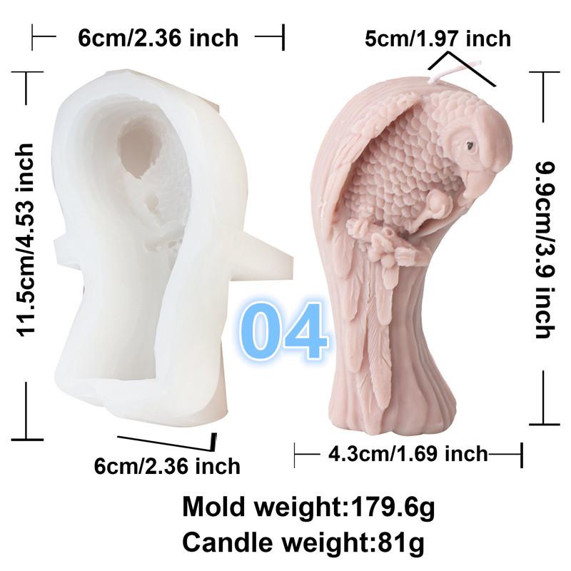 Animal Owl Bird Parrot Feathery Birds Silicones Mold DIY Standing Parrot  Bird Candle Mold  Animal Desktop Ornament Gypsum Mold