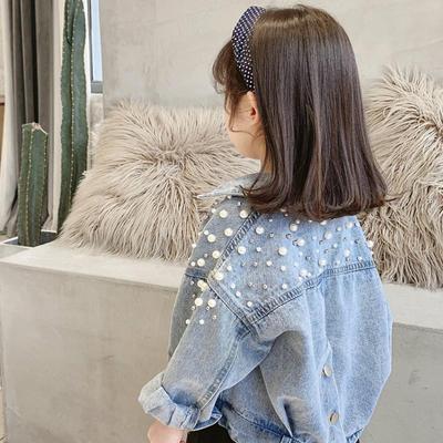 Pearls Beading Denim Jacket For Girls Fashion Coats Children Clothing Autumn Baby Girls Clothes Outerwear Jean Jackets Coat