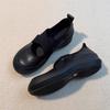 Soft leather version~ platform-soled sports ballet shoes women's versatile leather cross-strap round head single shoes retro Mary Jane shoes