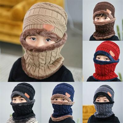 Kinder Winter Halstuch Mütze Set Mode Beanie Warme Mütze Schal Set Halsschutz Fleece Gestrickt Dicke Skimütze Warme Sturmhaube Mütze