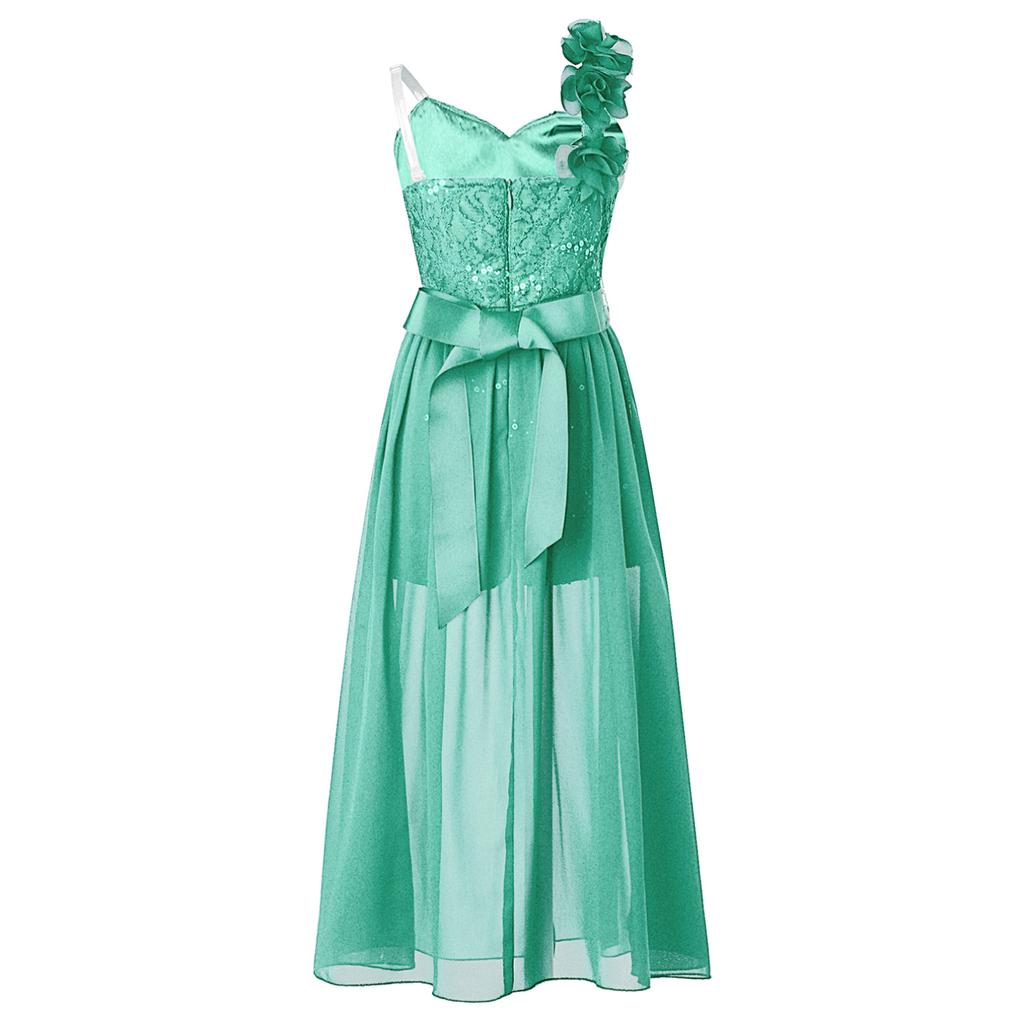 Barn Bryllup Blomster Jente Kjole Jente Ermeløs Blomster Blonder Rhinestone Maxi Romper Aftenkjole Danseklær