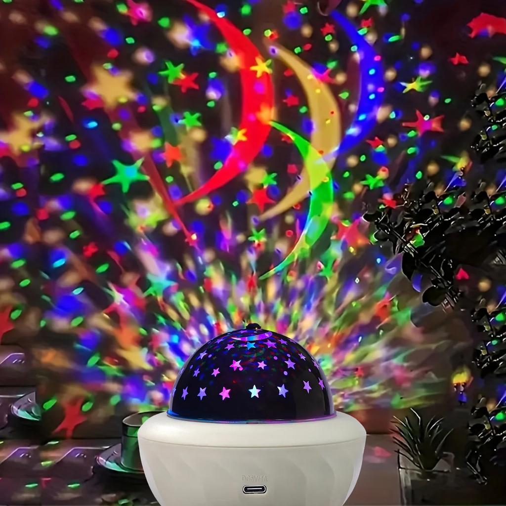 Multicolor Star Moon LED Projector Night Light USB Powered Rotating Atmosphere Lamp with Remote for Kids Room Home Party Gifts