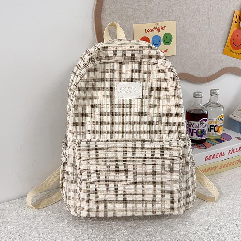 

School bag for junior high school girls, college students, high school students, niche large-capacity corduroy new style backpac брудно-білий