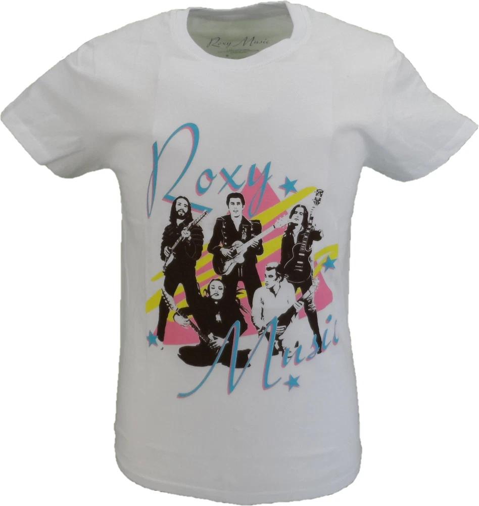 Unisexs White Official Roxy Music Guitars T Shirt S