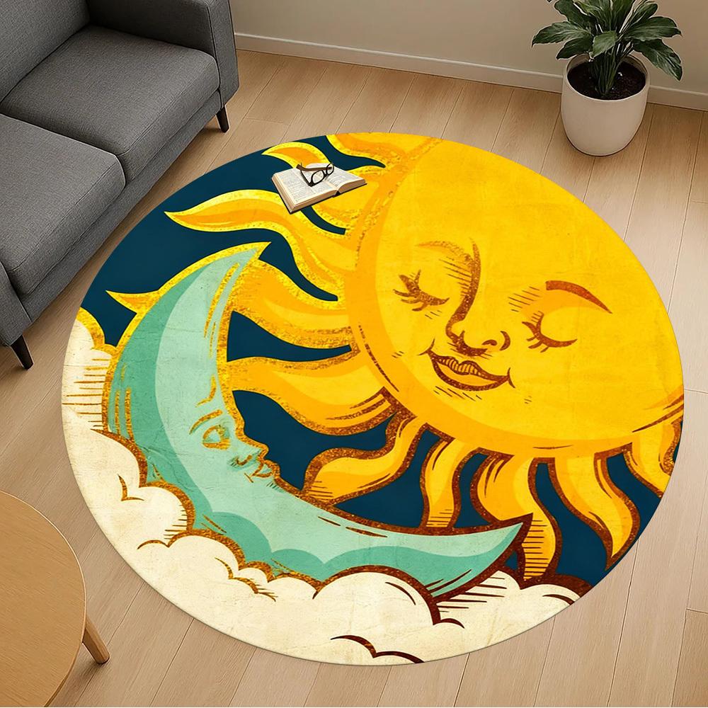 1pc Sun Moon Round Chair mat office Area Rug - Non-Slip, Floor Mat for Office, Bedroom, Ideal home decor gift p0105025